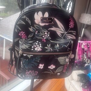 Kate Spade Black and Pink Floral Backpack NWOT